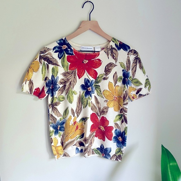 Alfred Dunner Tops - Alfred Dunner Vintage Floral Short Sleeve Knit Top Size Petite Large